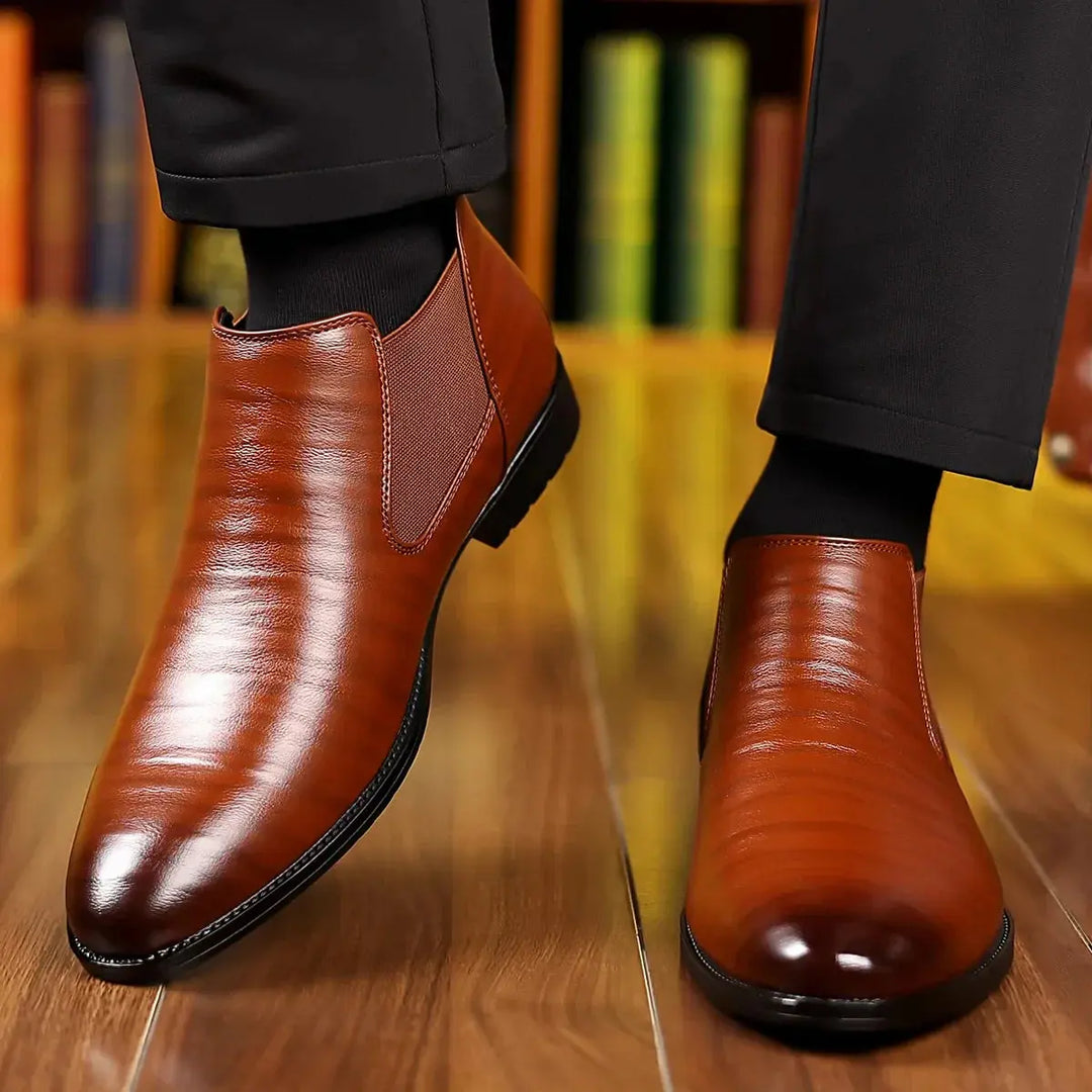 Mens Leather Business Casual Boots Comfortable Timeless Style