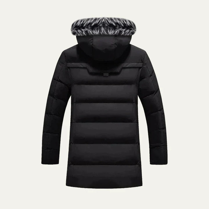 Mens Quilted Parka with Hood and Faux Fur Trim