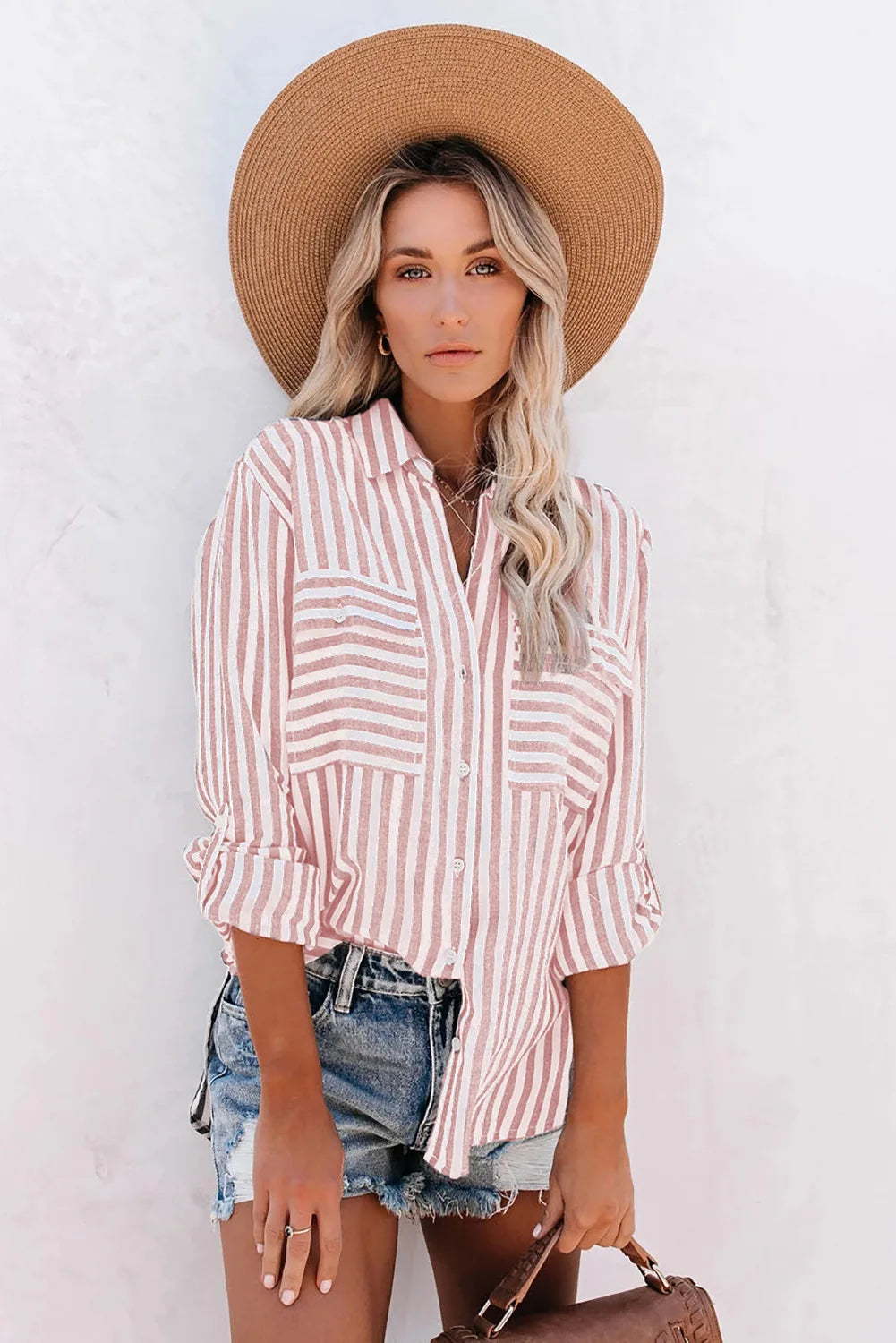 Womens Blouse Cotton Stripe Relaxed Fit