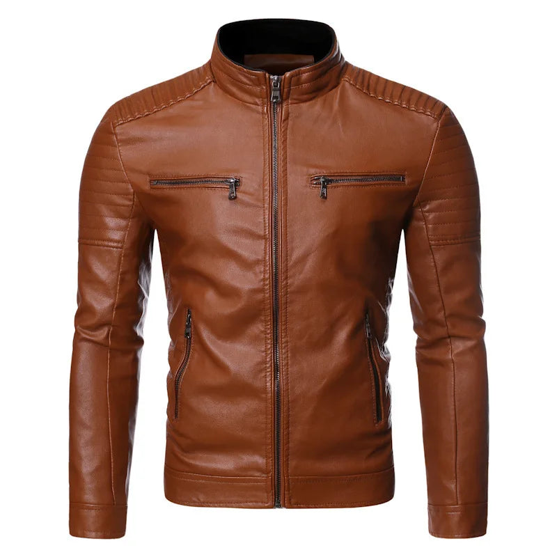 Mens Biker Jacket Synthetic Leather Slim Fit - BritishMode