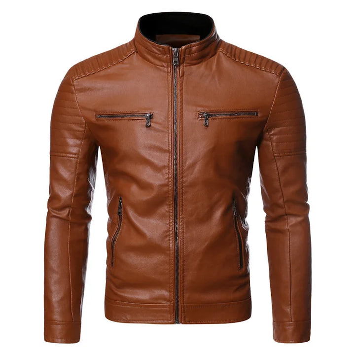 Mens Biker Jacket Synthetic Leather Slim Fit - BritishMode