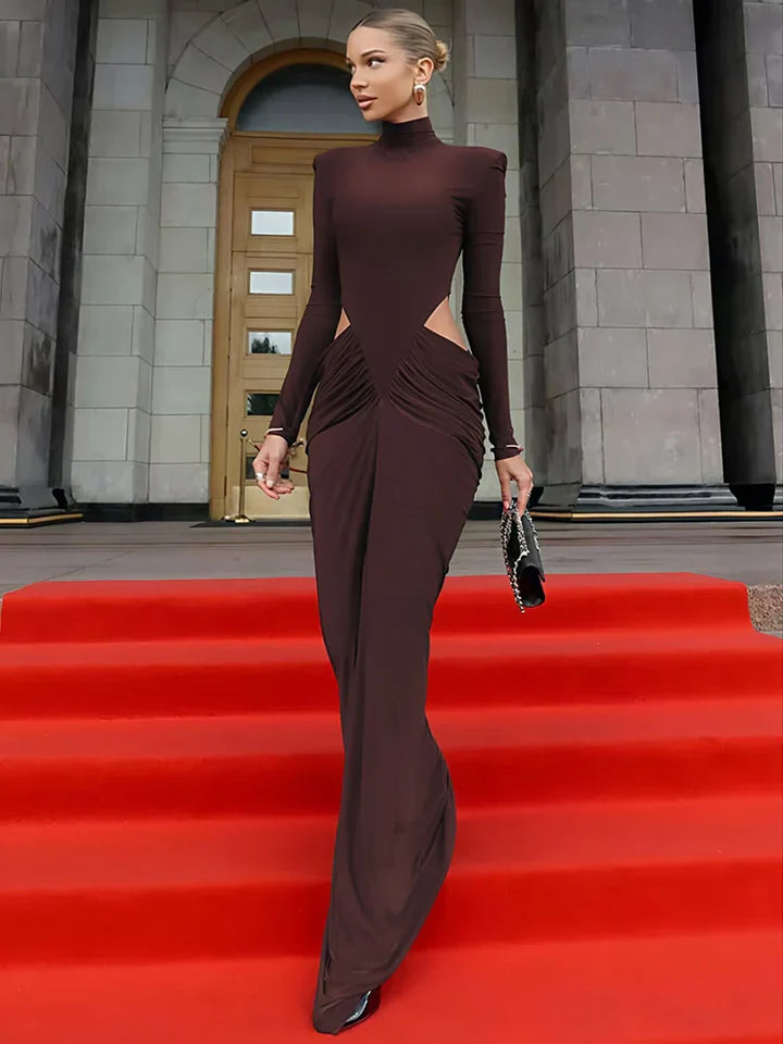 Womens Maxi Evening Dress High Neck Long Sleeve