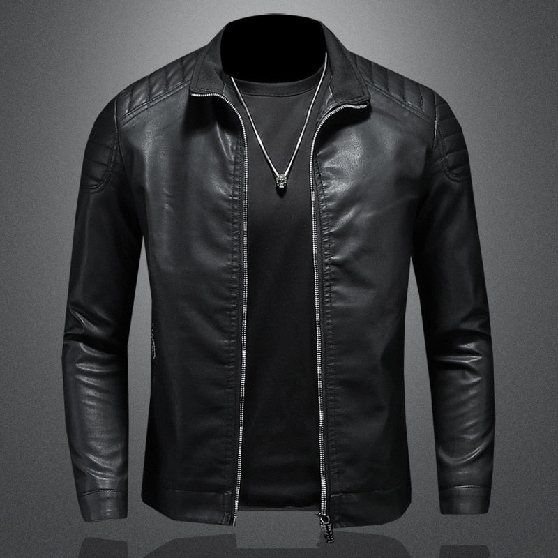 Mens Fitted Leather Moto Jacket