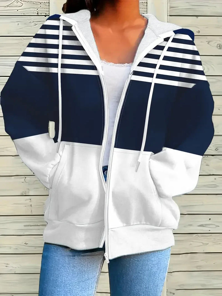 Womens Hoodie Sweatshirt Striped Winter Casual Fit