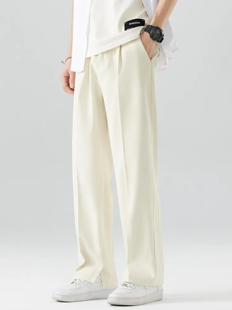 Mens Cotton Trousers Comfortable Straight Leg