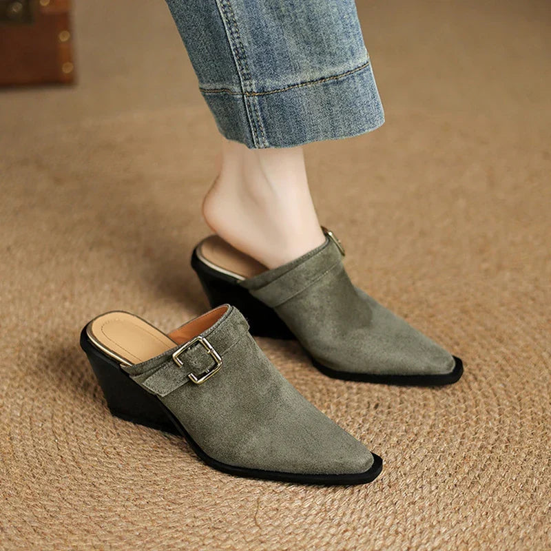 Womens Suede Mules Slip-On Style