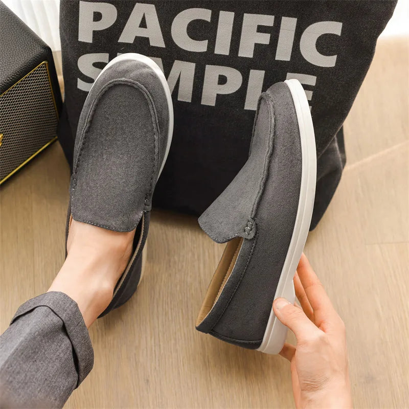 Mens Suede Slip-On Loafers Comfortable Grip Sole