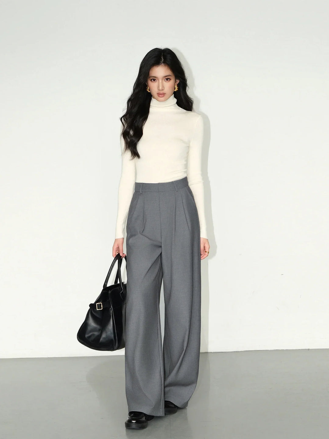 Womens Suit Trousers High Waist Wide Leg