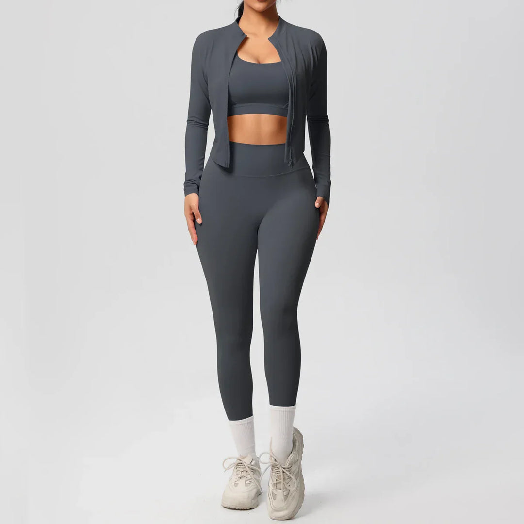 Womens 3-Piece Sports Outfit Stretchy Breathable Fit