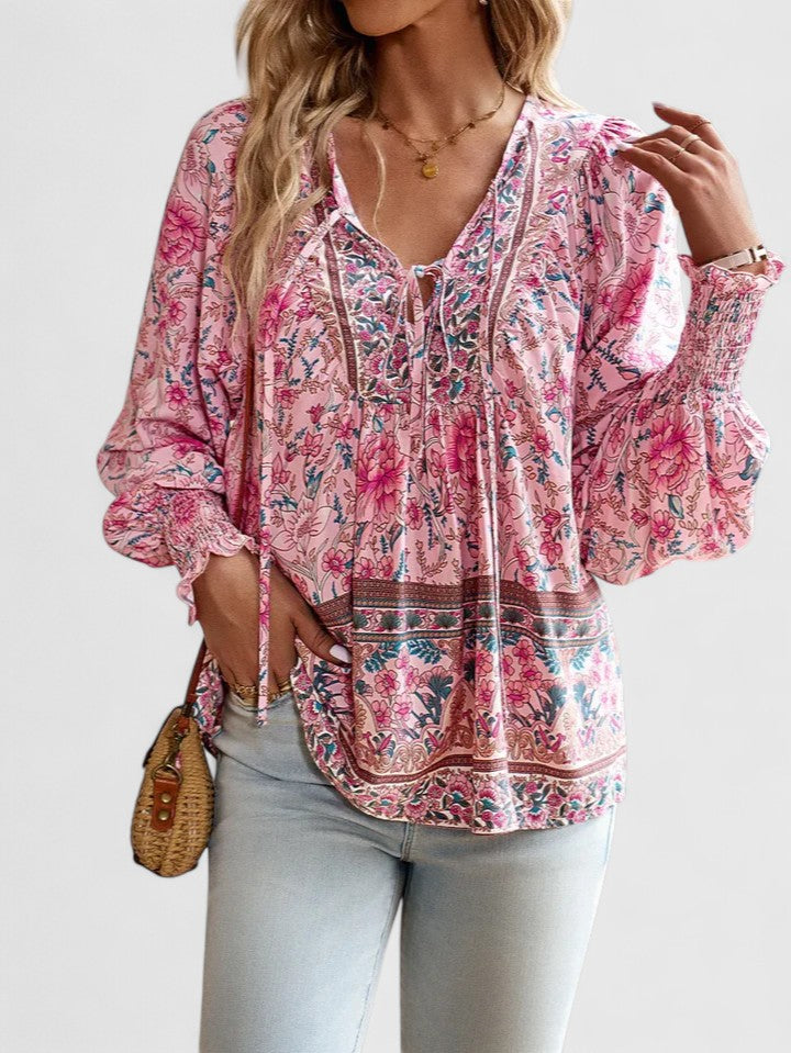 Womens Peasant Blouse Lightweight Long Sleeve Relaxed Fit