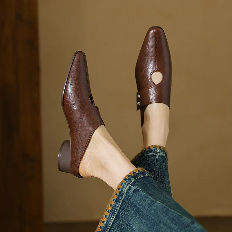 Womens Genuine Leather Mules Slip-On Style - BritishMode