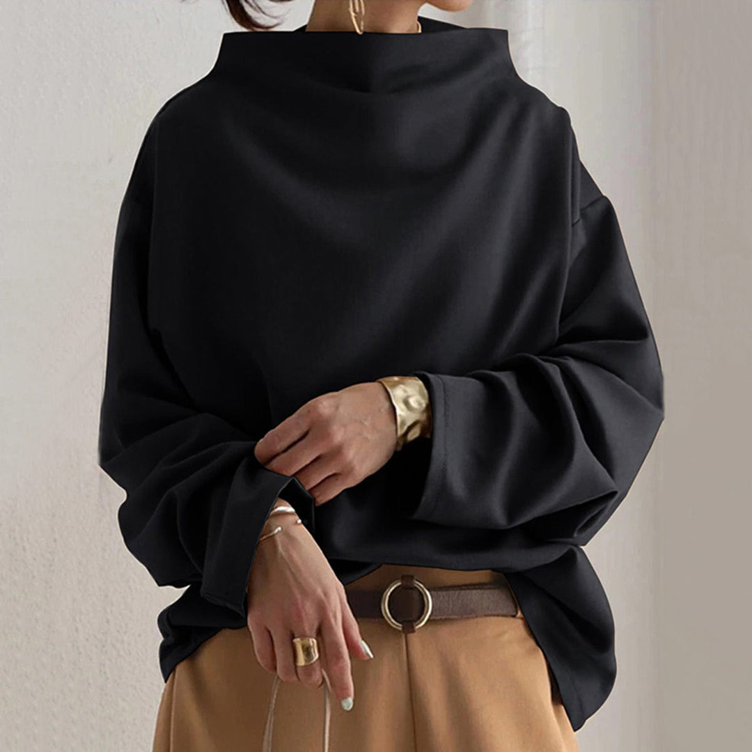 Womens Oversized Sweatshirt with Mock Neck and Batwing Sleeves - BritishMode