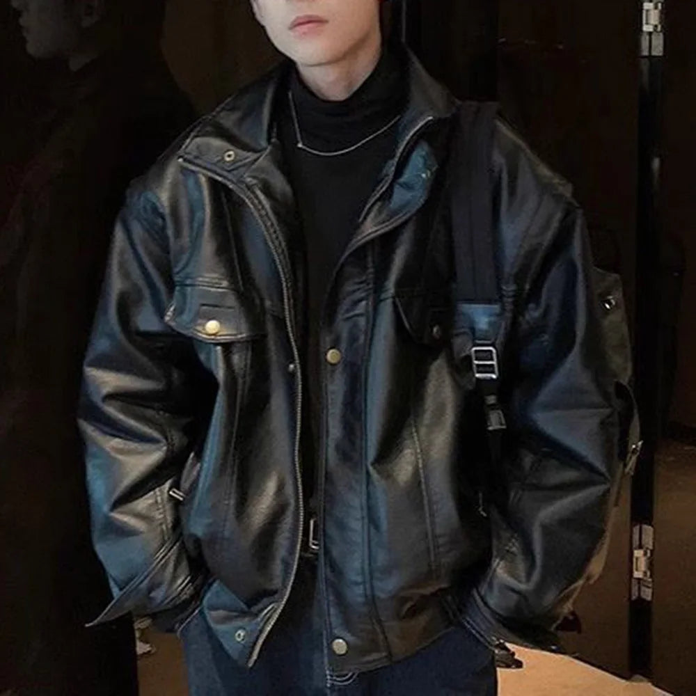 Mens Biker Jacket Faux Leather Slim Fit - BritishMode