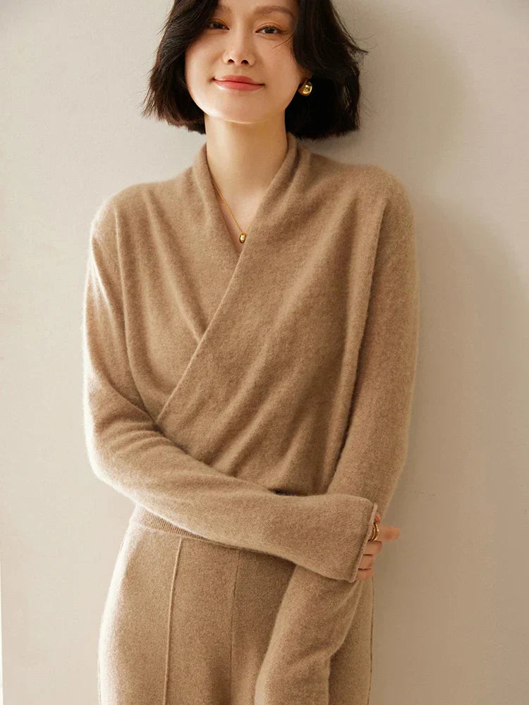 Womens Cashmere Wrap Sweater Soft Knit Crossover Style