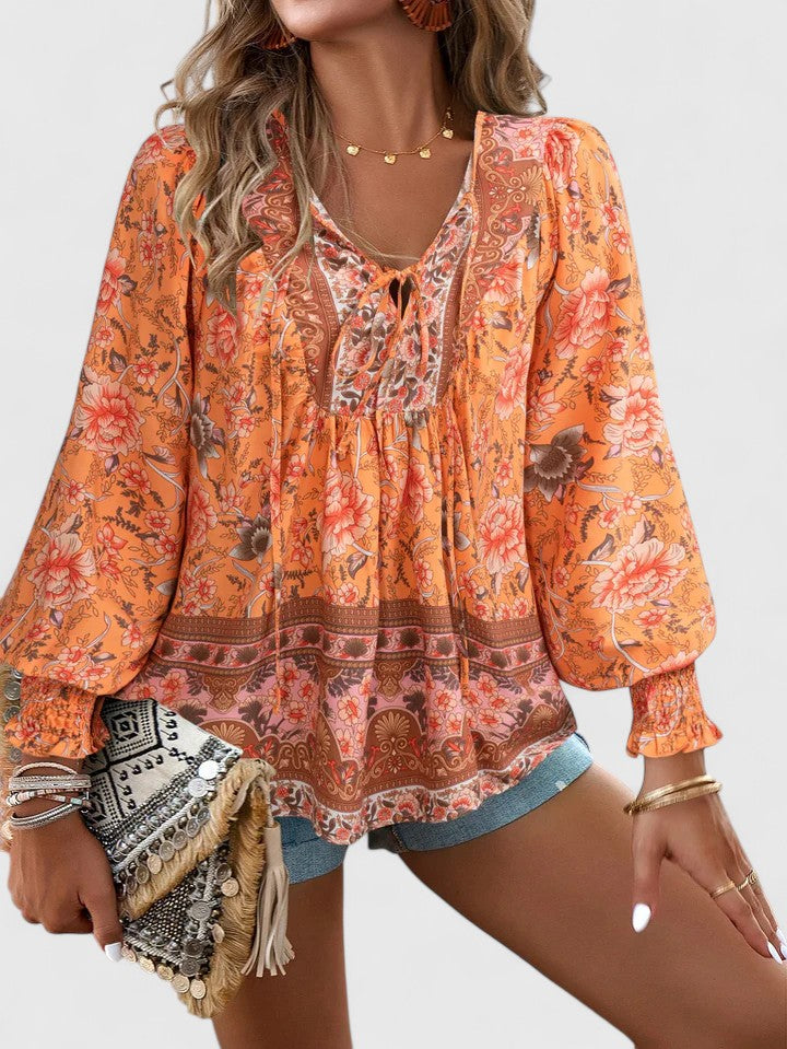 Womens Peasant Blouse Lightweight Long Sleeve Relaxed Fit