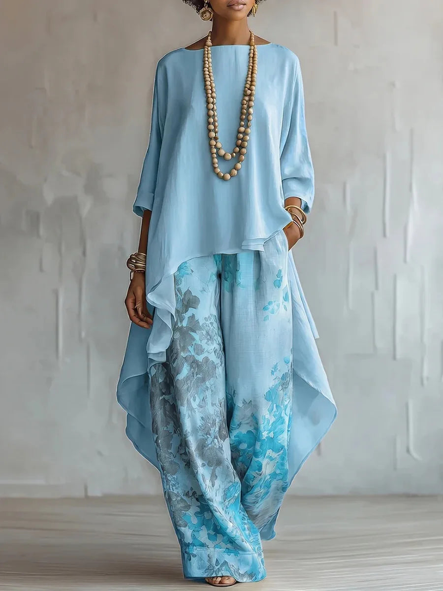 Womens Two-Piece Set with Wide Leg Trousers Loose Fit