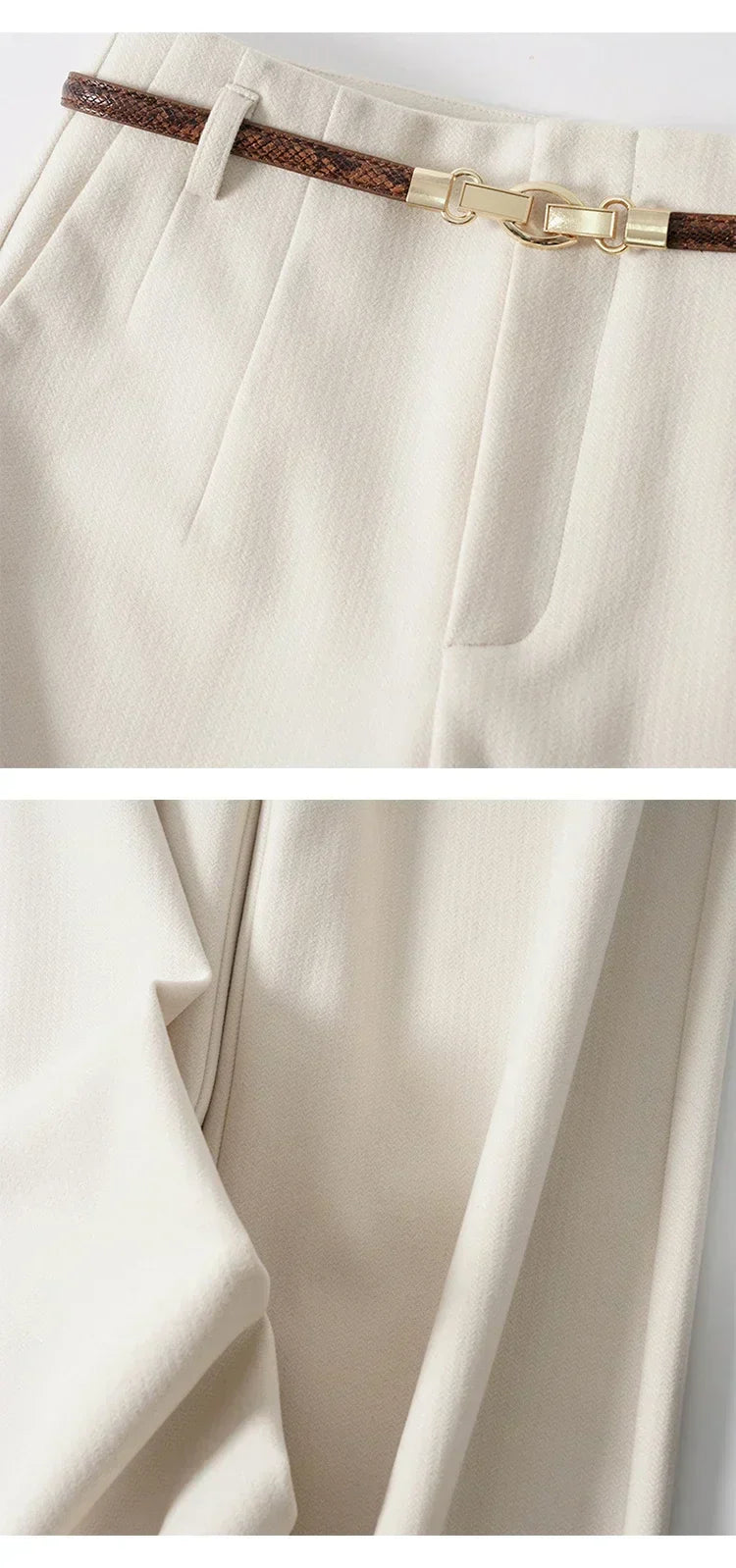 Womens High-Waist Wide-Leg Trousers Polyester Tailored Fit with Belt