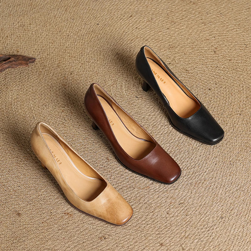 Womens Genuine Leather Heels Classic Fit