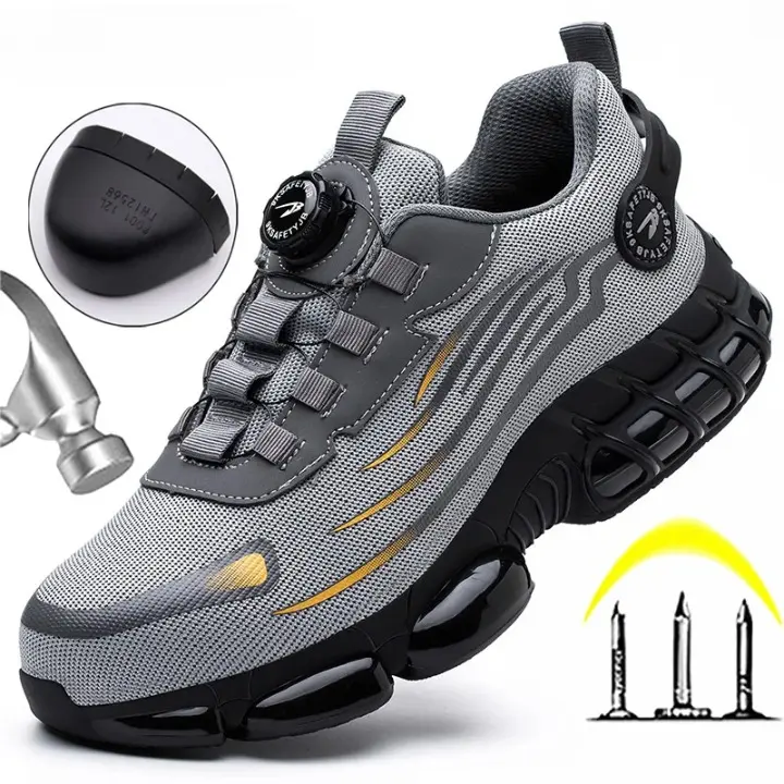 Mens Safety Shoes Steel Toe Rotating Buckle Closure