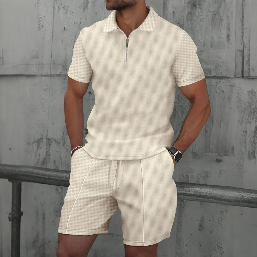 Mens Suit Set Lightweight Breathable Zip-Up Short Sleeve - BritishMode
