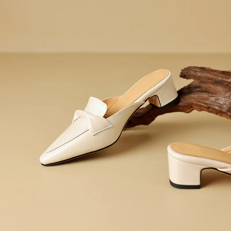 Womens Leather Mules Genuine Material Slip-On