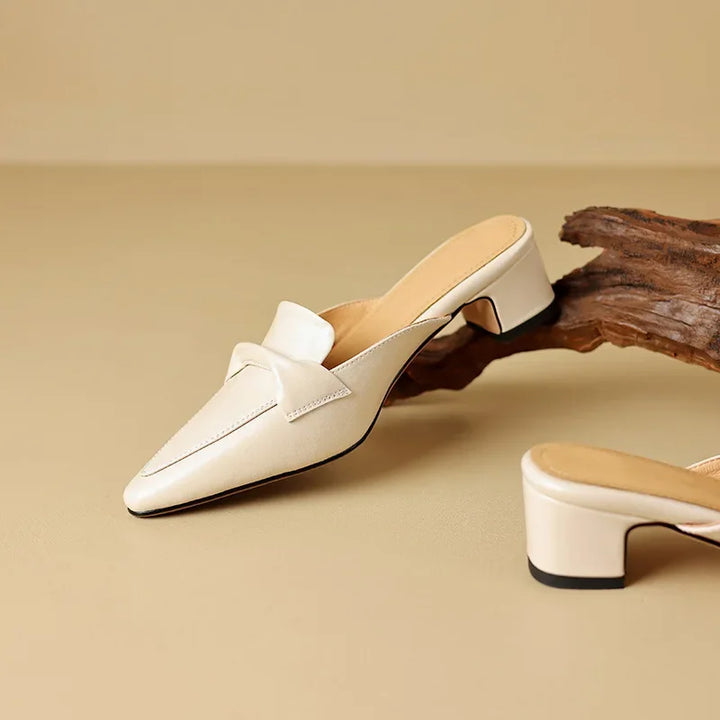 Womens Leather Mules Genuine Material Slip-On