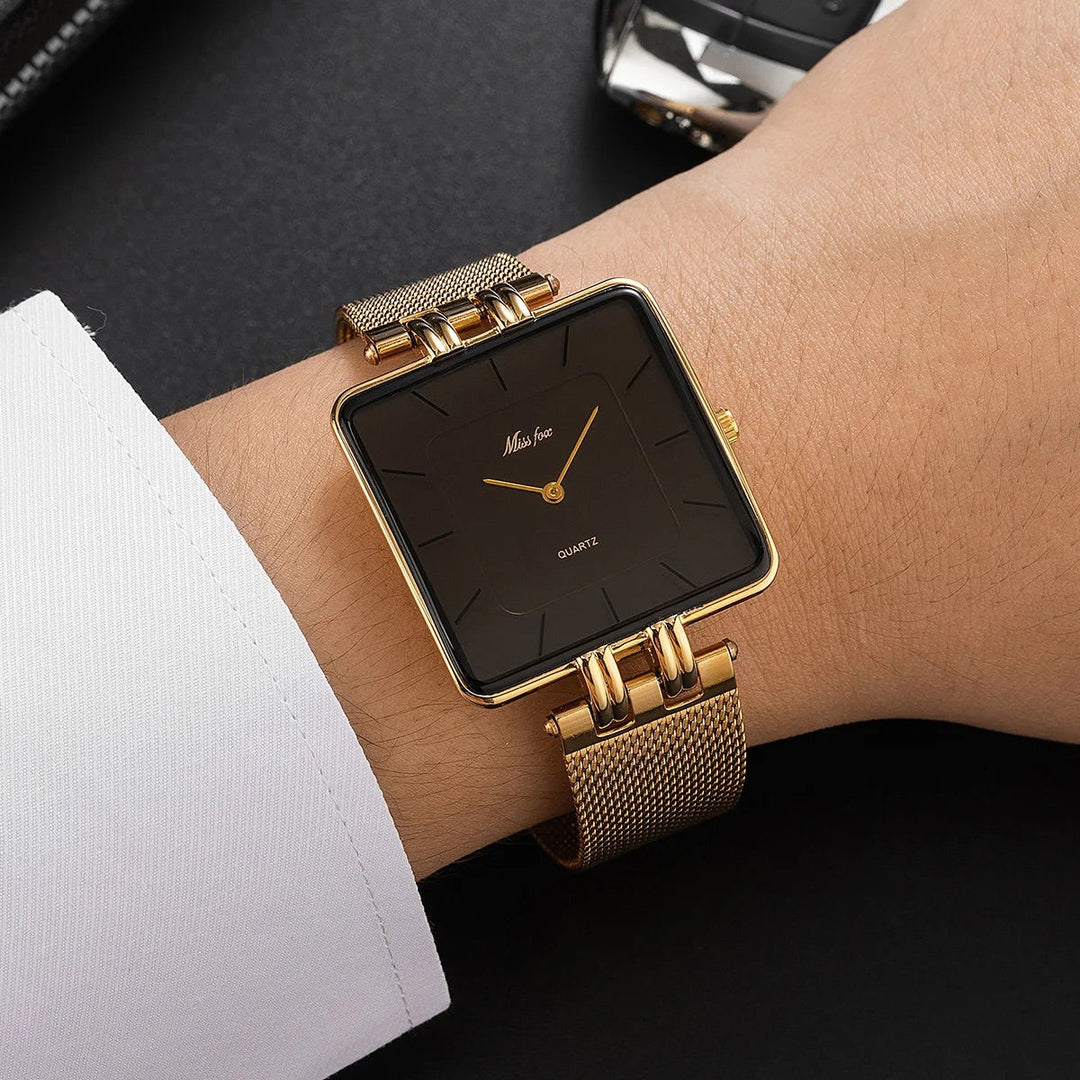 Unisex Wristwatch with Square Mesh Band Adjustable Fit - BritishMode