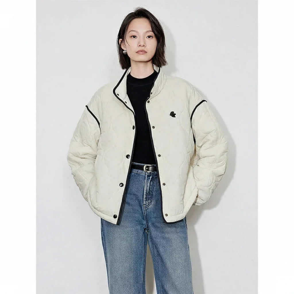 Womens Wool Parka Coat Thick Two-Tone Design - BritishMode