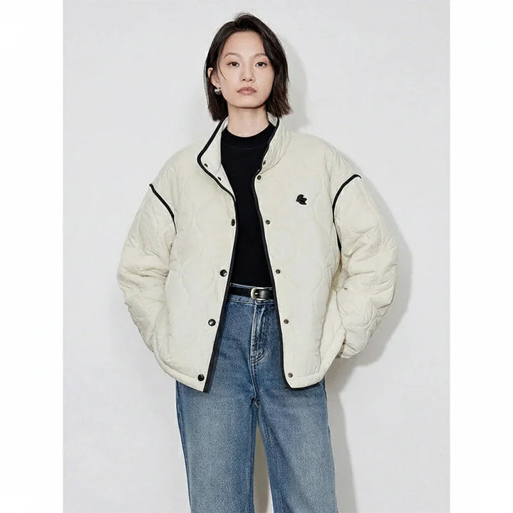 Womens Wool Parka Coat Thick Two-Tone Design - BritishMode