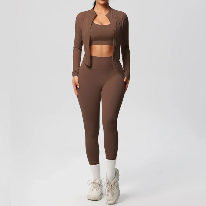 Womens 3-Piece Sports Outfit Stretchy Breathable Fit