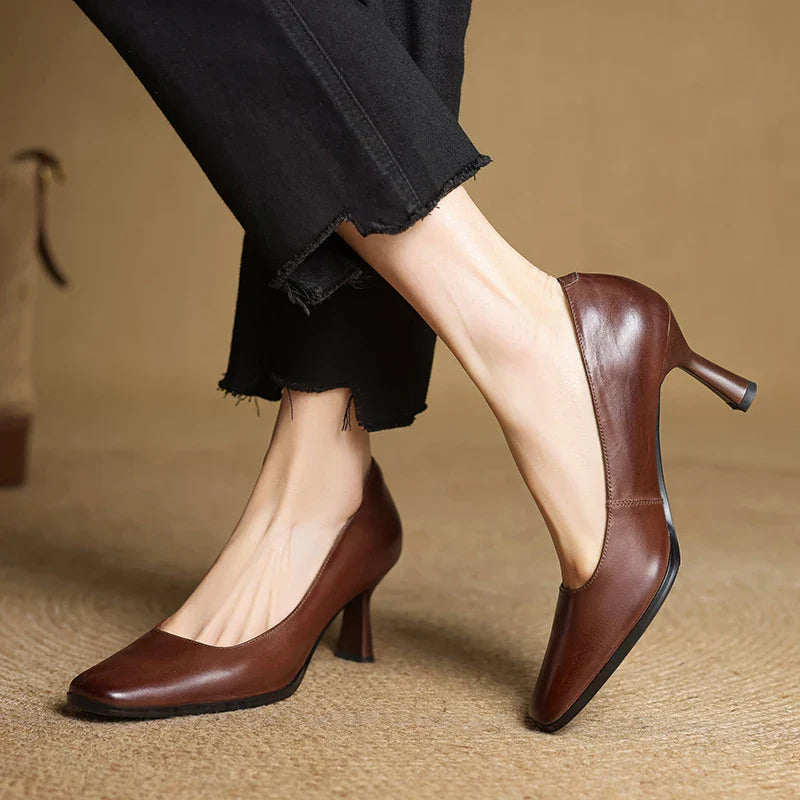 Womens Genuine Leather Heels Classic Fit - BritishMode