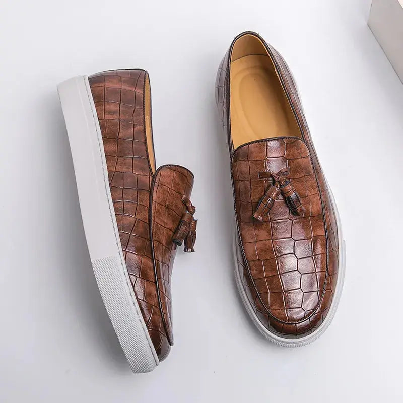 Mens Leather Loafers Embossed Breathable Refined Fit