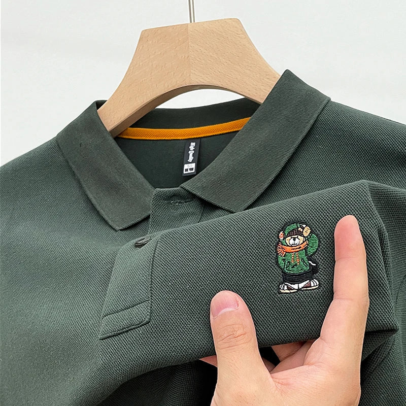 Mens Polo Shirt Cotton Casual Long Sleeve