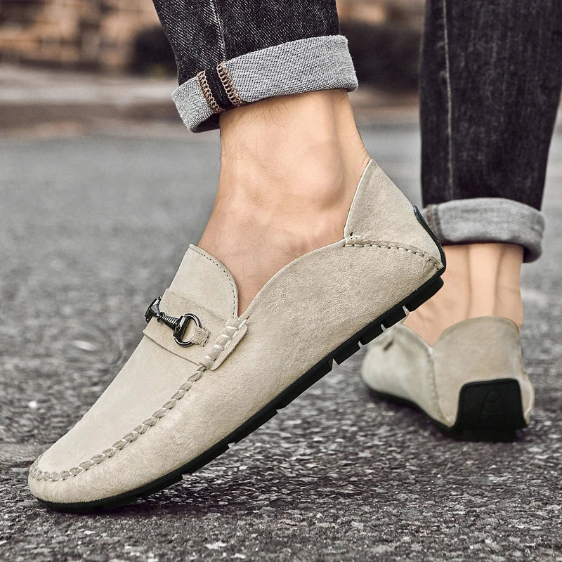 Mens Loafers Genuine Suede Slip-On