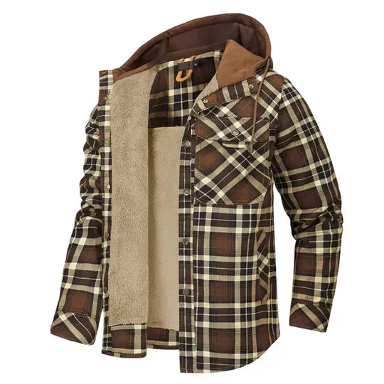 Mens Shirt Jacket Hooded Plaid Pattern - BritishMode