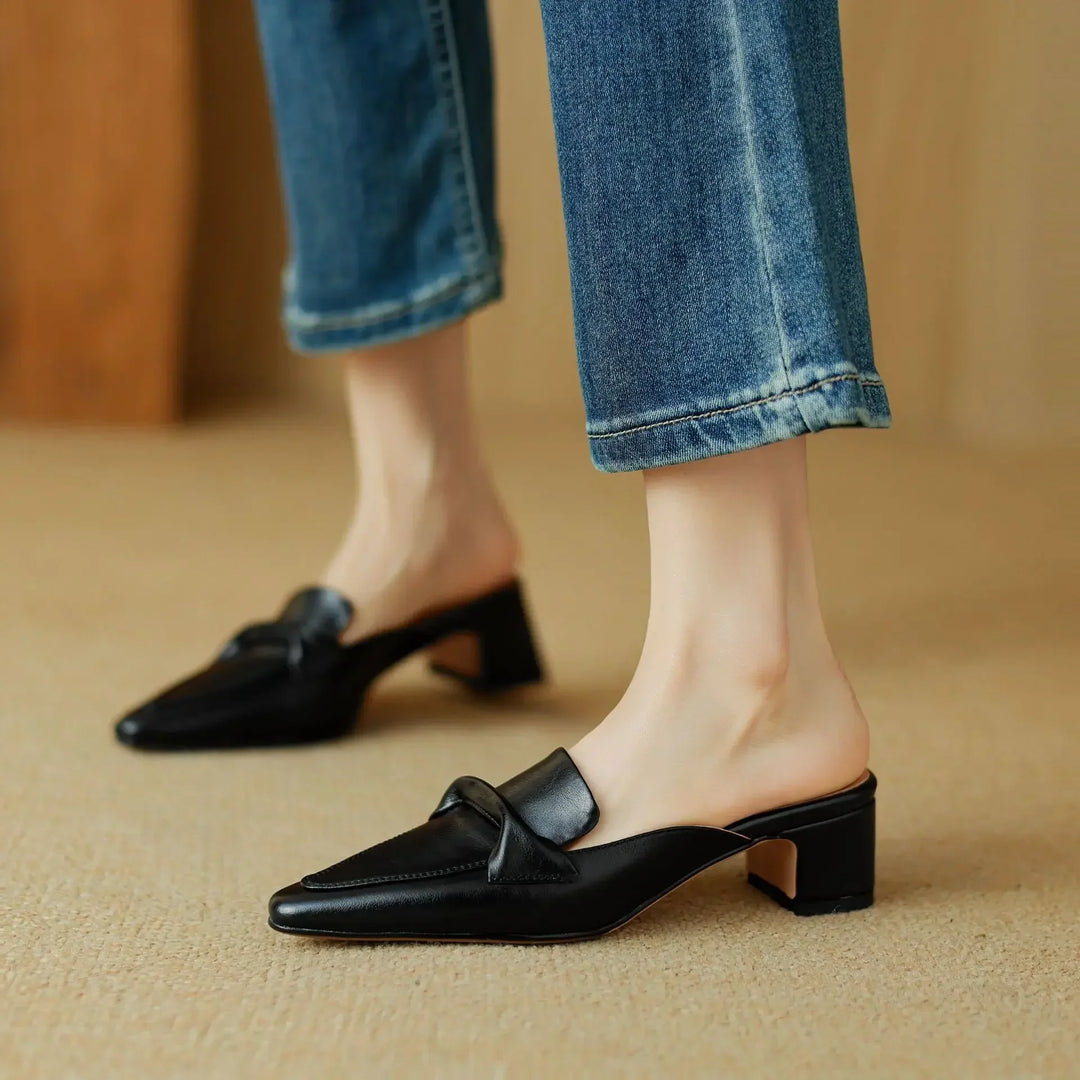Womens Leather Mules Genuine Material Slip-On