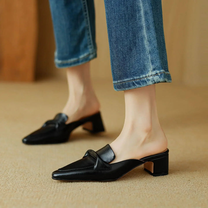 Womens Leather Mules Genuine Material Slip-On