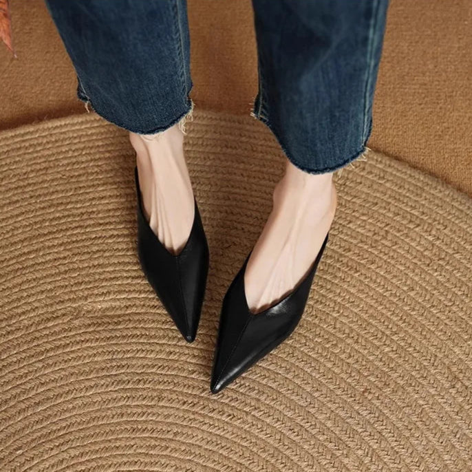 Womens Leather Mules Slip-On Comfortable Fit
