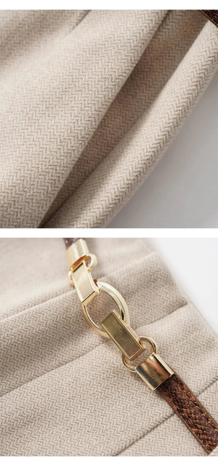 Womens High-Waist Wide-Leg Trousers Polyester Tailored Fit with Belt