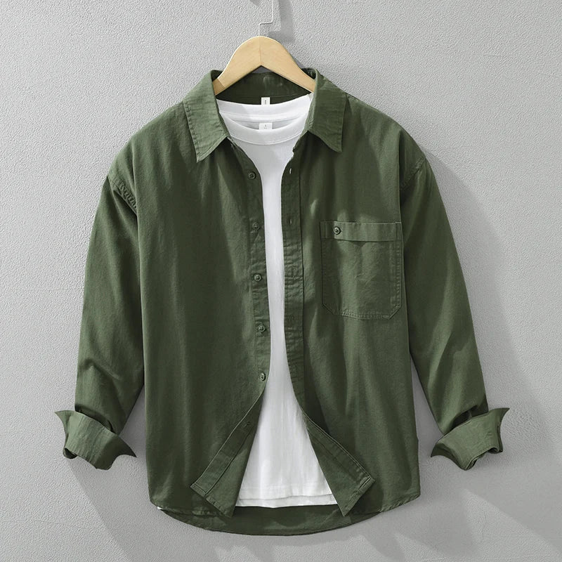 Mens Cotton Shirt Lightweight Long Sleeve Casual Fit - BritishMode