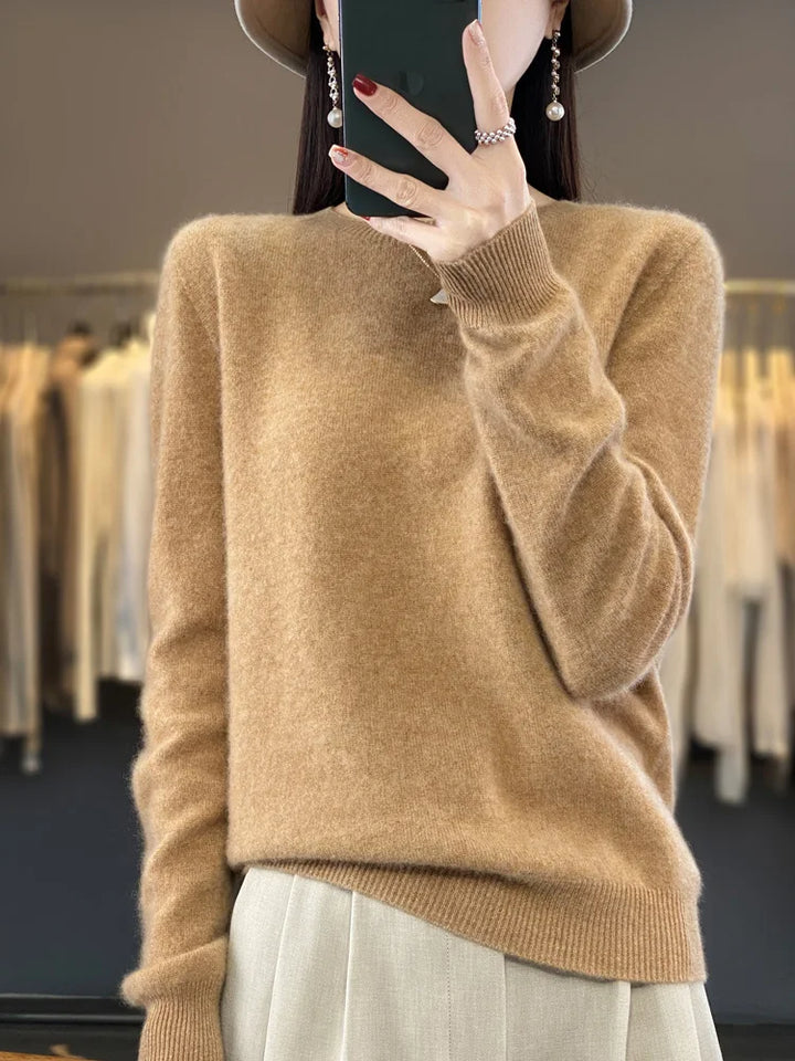 Womens Merino Wool Sweater O-Neck Soft Fit