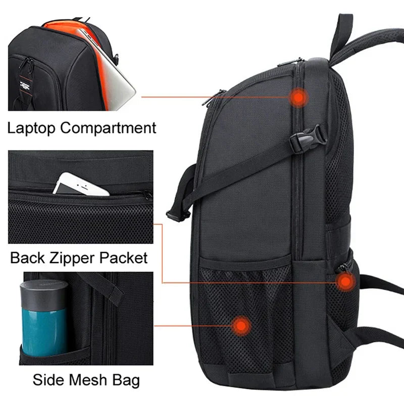 Unisex Waterproof Oxford Camera Backpack Multi-Compartment Storage