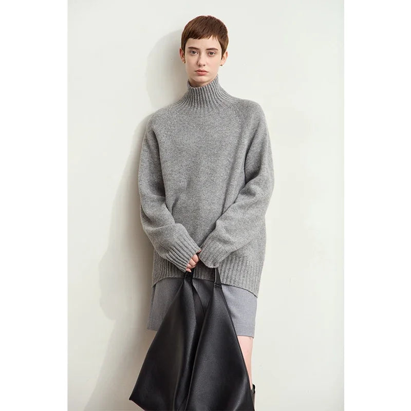 Womens Pullover Sweater Wool Blend Relaxed Fit