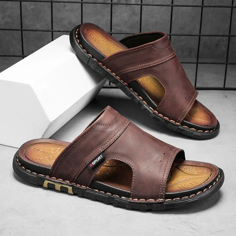 Mens Leather Slide Sandals Comfortable Fit