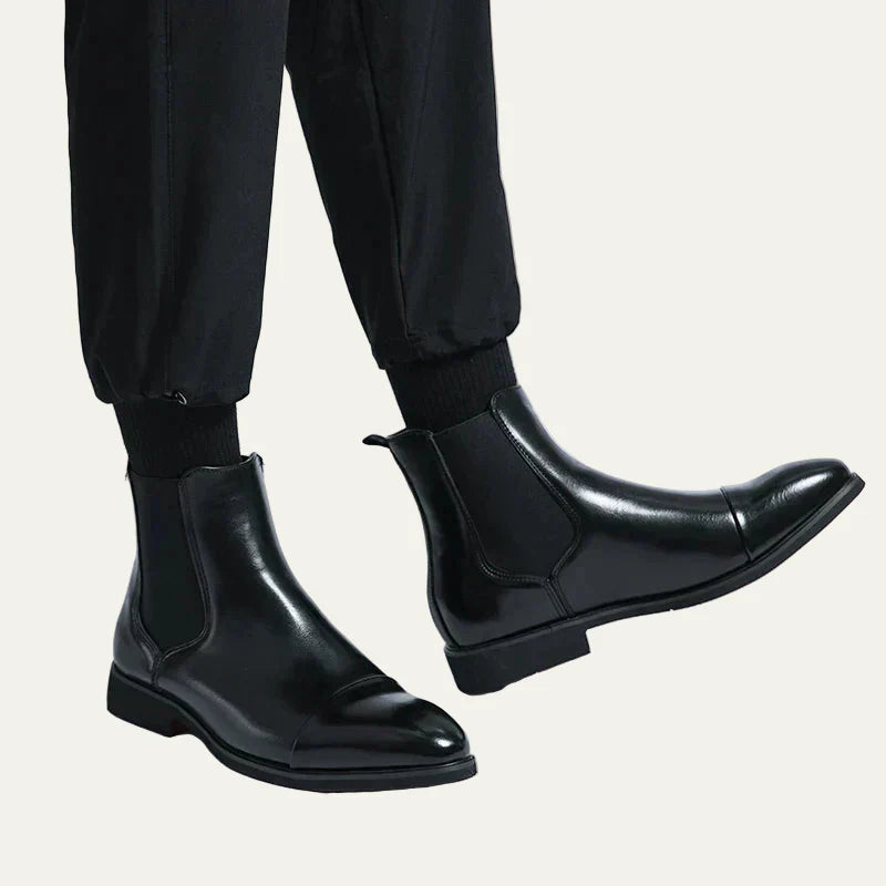 Mens Leather Cap Toe Chelsea Boots Polished Finish