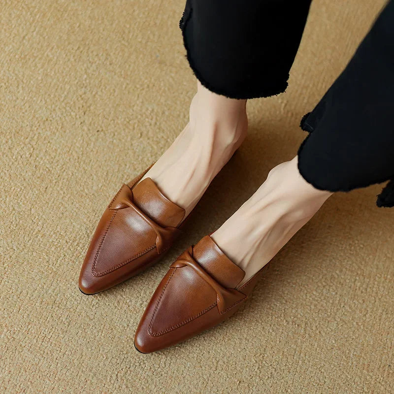 Womens Leather Mules Genuine Material Slip-On