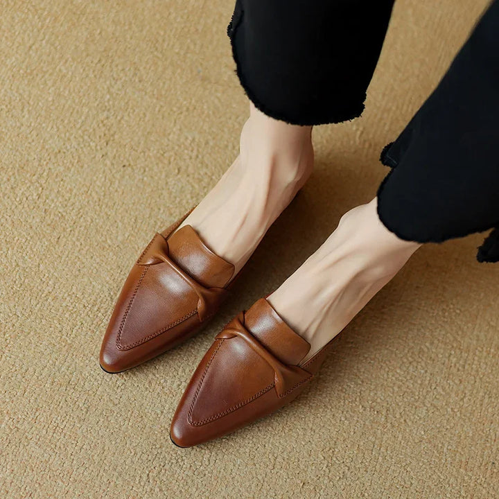 Womens Leather Mules Genuine Material Slip-On