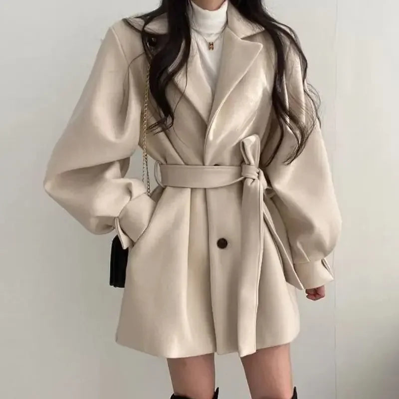 Womens Fitted Trench Coat with Belt Short Length