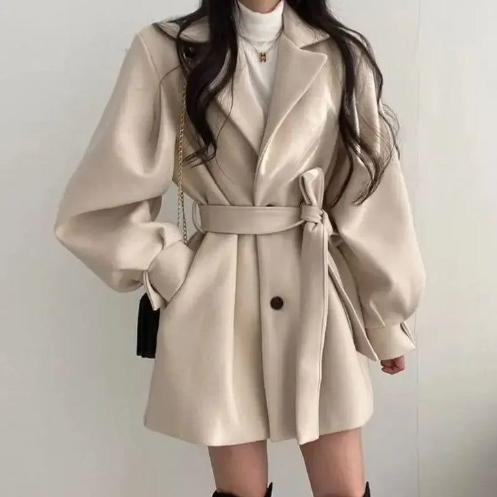 Womens Fitted Trench Coat with Belt Short Length
