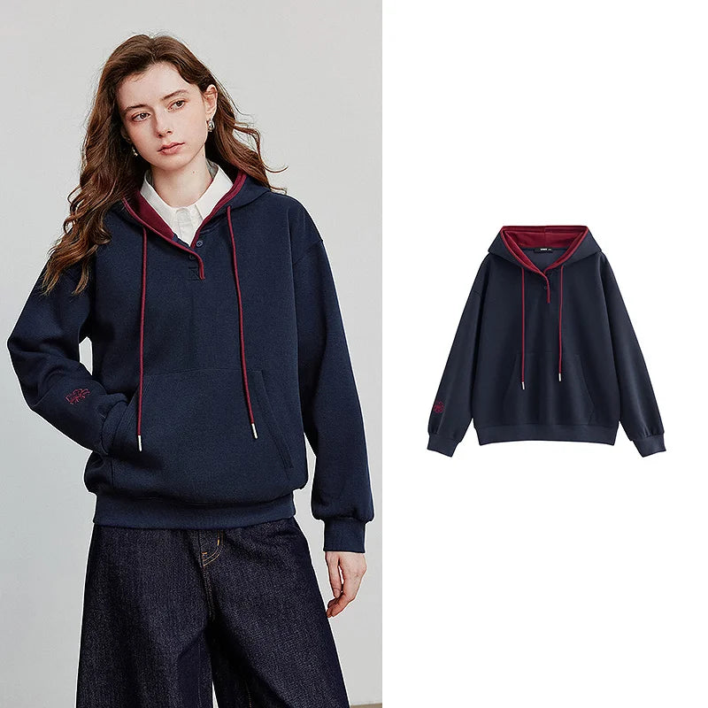 Womens Hooded Sweatshirt Stitched Colorblock Casual Fit
